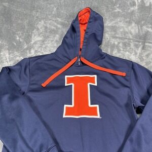 University of Illinois Fighting Illini Hoodie Mens S Navy Pullover Logo Majestic